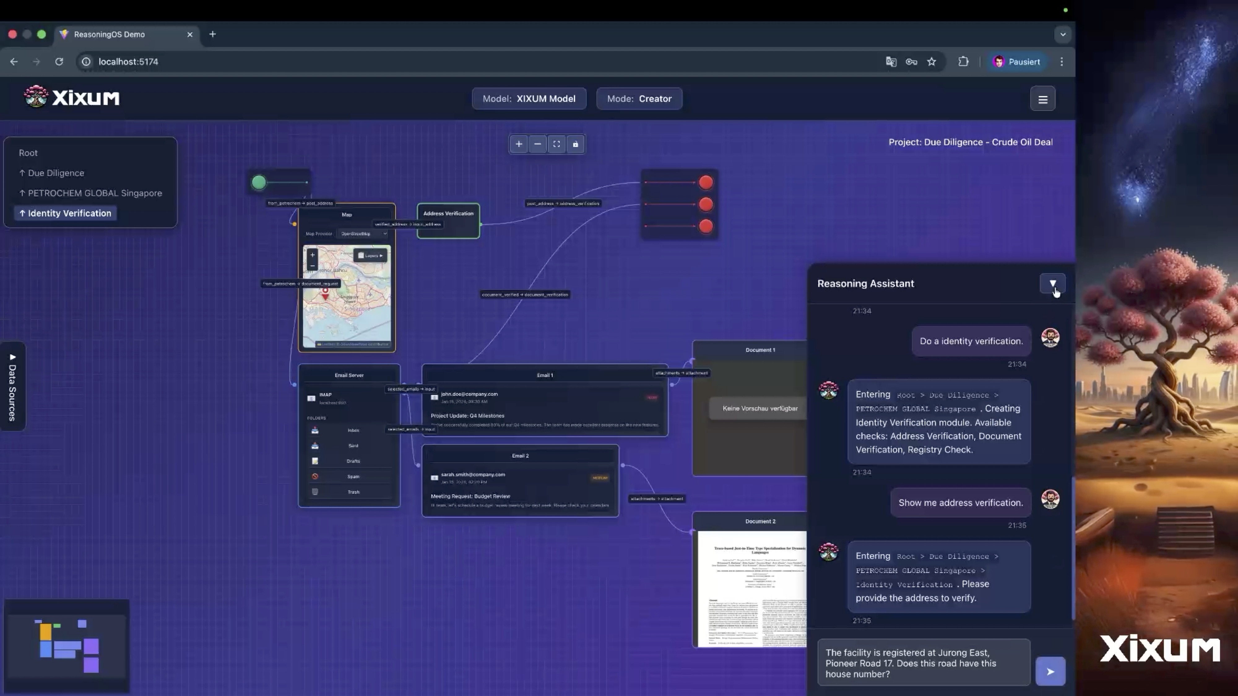 XIXUM ReasoningOS: a node-graph context model with live reasoning assistant and surfacing